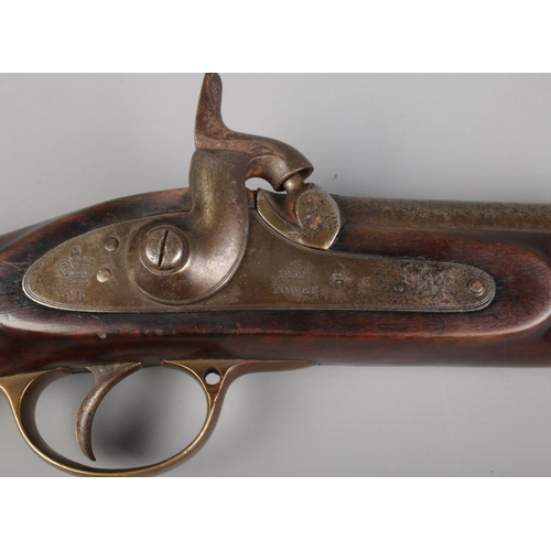 114 - A 19th century Tower two band percussion rifle. Stamped 1859 Tower and stamped VR to lock plate. Wit... 