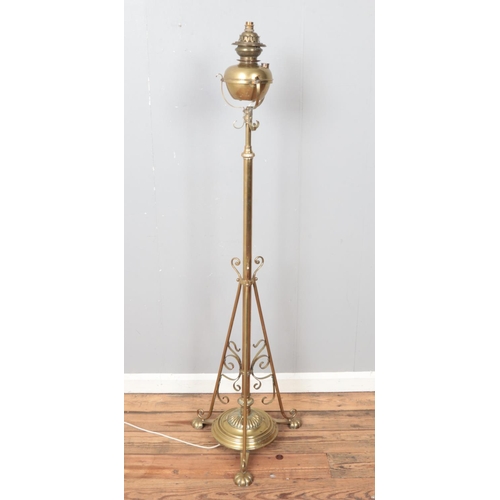 438 - A converted brass oil lamp