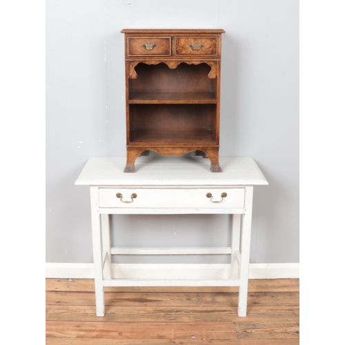 442 - A burr walnut bedside cabinet along with painted console table. 

Console table:
Hx76cm
Wx91cm
Dx43c... 