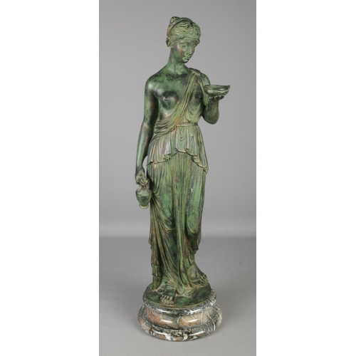 119 - A large bronzed composite figure of Hebe, raised on marble base. Height 67cm.