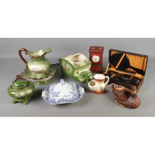 177 - A quantity of mixed collectable including Staffordshire ceramics, a boxed set British Vulcanite brus... 