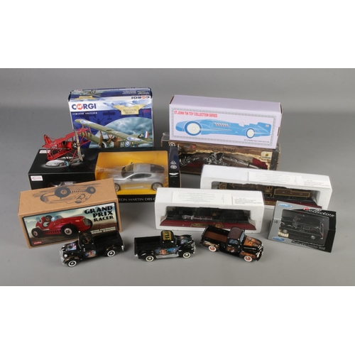 188 - One box of mixed collectable models/toys including St John Tin Toy Bluebird Record Racer, Gran Prix ... 