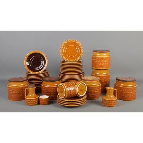 196 - A quantity of Hornsea ceramics, in the Saffron and Bronte patterns. To include tea and sugar jars, p... 