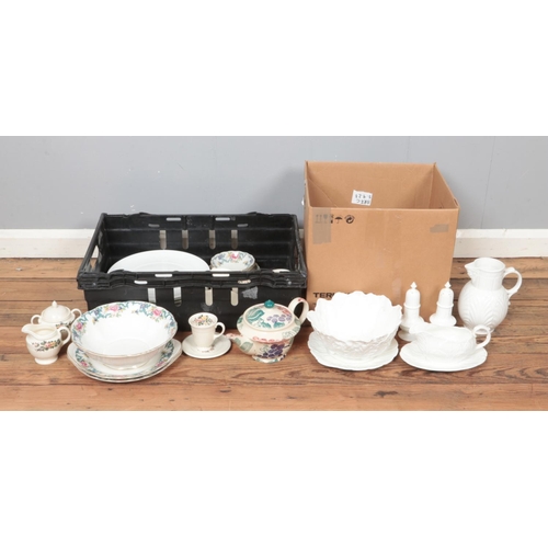 213 - Two boxes of assorted ceramics, to include Coalport Countryware, Wedgwood 'Conway' and Bridgewater t... 