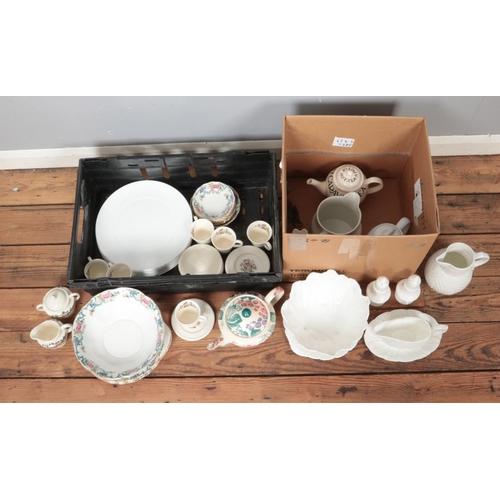 213 - Two boxes of assorted ceramics, to include Coalport Countryware, Wedgwood 'Conway' and Bridgewater t... 