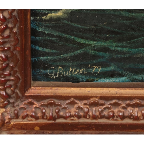 290 - G. Butten (unknown) two gilt framed seascapes, depicting vessels upon rough seas. Both signed and da... 