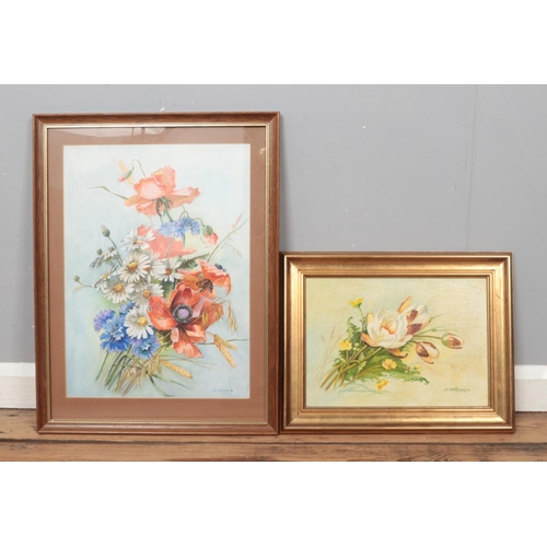 314 - WS Harper, two framed paintings, still life flowers. One oil on canvas the other a watercolour. Larg... 