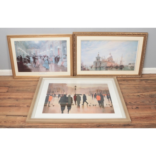 315 - Three large framed prints, to include 'An Elegant Soiree' by Victor Gabriel-Gilbert and 'Where we On... 