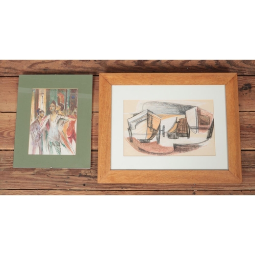 322 - Two Pastel artworks one by Wendy Raphael, Morning Class (London Festival Ballet), Palace Theatre, Ma... 