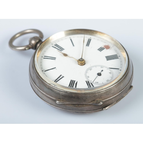 339 - A silver pocket watch, with engine turned back and Roman Numeral dial. Case assayed for Birmingham, ... 