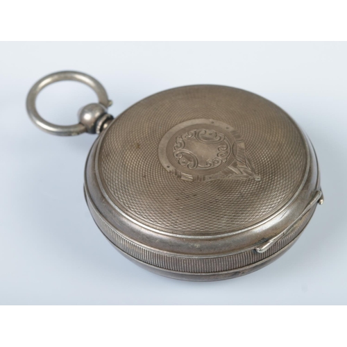 339 - A silver pocket watch, with engine turned back and Roman Numeral dial. Case assayed for Birmingham, ... 