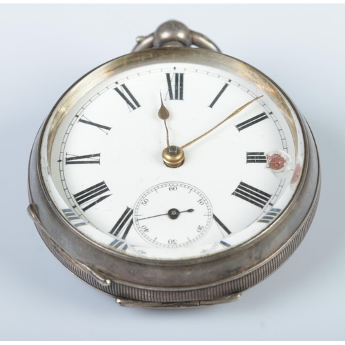 339 - A silver pocket watch, with engine turned back and Roman Numeral dial. Case assayed for Birmingham, ... 