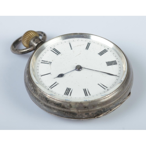 340 - A silver cased fob watch, with enamel dial and Roman Numeral markers. Case assayed for London, 1915.