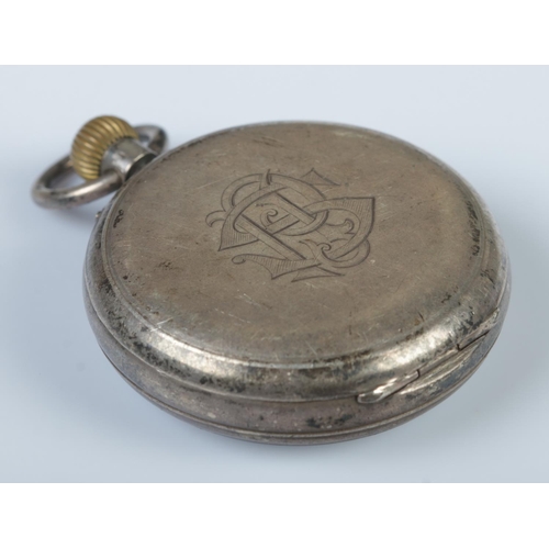 340 - A silver cased fob watch, with enamel dial and Roman Numeral markers. Case assayed for London, 1915.