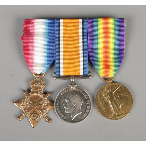 379 - A trio of World War I medals to include 1914-15 Star, British war medal and victory medal. Awarded t... 