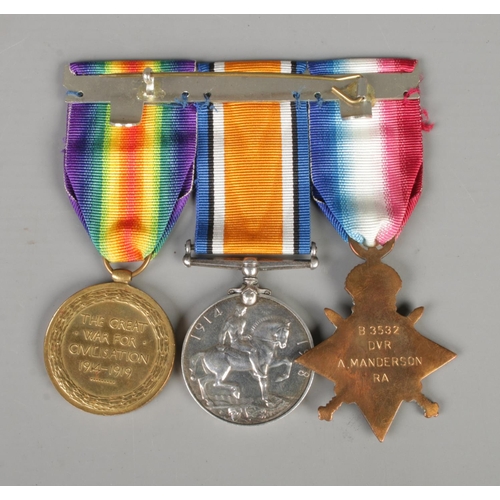 379 - A trio of World War I medals to include 1914-15 Star, British war medal and victory medal. Awarded t... 