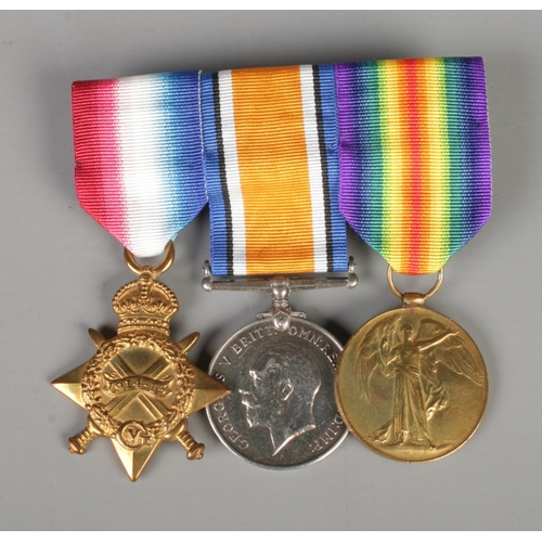 380 - A trio of World War I medals to include 1914-15 Star, British war medal and victory medal. Awarded t... 