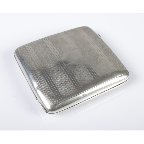 402 - An Art Deco silver cigarette case with engine turned engraving. Assayed Birmingham 1927 by Joseph Gl... 