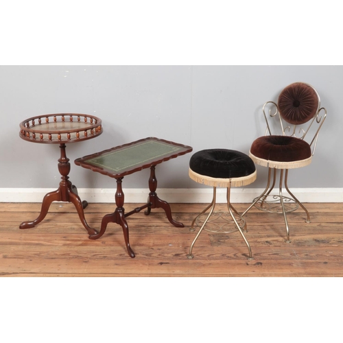 425 - A collection of assorted furniture, to include galleried wine table, boudoir chair and stool and occ... 