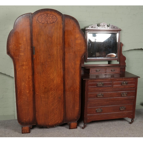 429 - An Art Deco style wardrobe along with a stained pine dressing table.