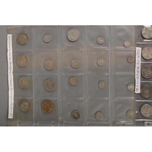 11 - A collection of coins including silver florins, shillings as well as some Australian and New Zealand... 