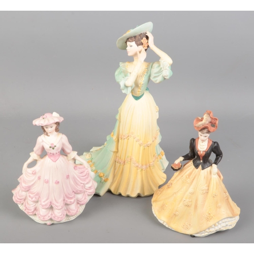 24 - Three Coalport ceramic lady figurines. Includes 'Age of Elegance Polonaise Walk', Beau Monde Elizabe... 