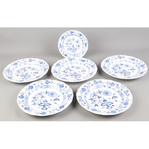 50 - Six Meissen plates in the 'Onion' pattern, including five larger examples. Diameter of largest plate... 