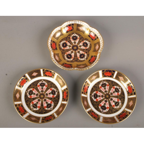 368 - Three Royal Crown Derby Imari trinket dishes. 1128 pattern. First quality.