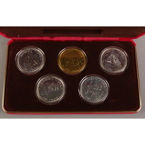 376 - A cased set of five Pobjoy Mint Millennium Crowns commemorating the 1000th anniversary of Tynwald.