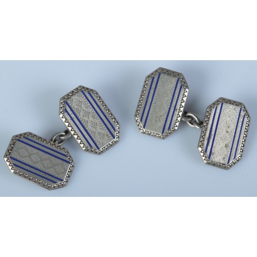 358 - A pair of platinin and enamel cufflinks. (9.5g)