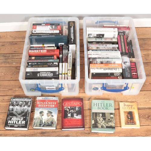 398 - Two boxes of Third Reich/Hitler books. Includes The Gestapo, Defying Hitler, Goebbels, Hitler and hi... 