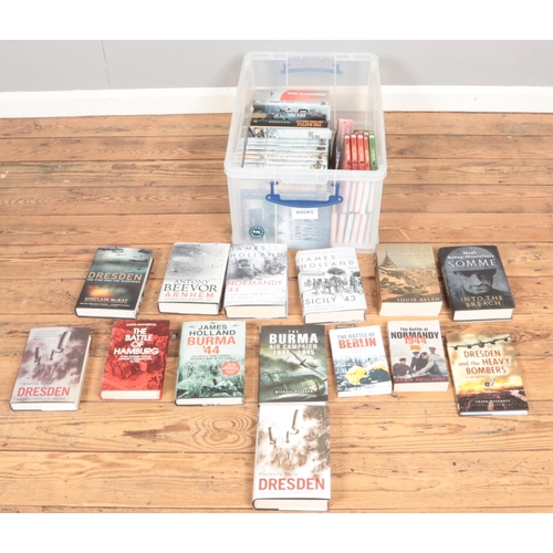 399 - A box of WWI & WWII famous battle books. Includes Normandy, Berlin, Dresden, Hamburg, etc.