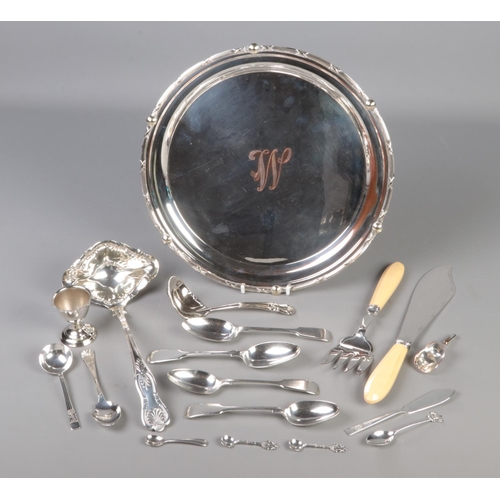 58 - A collection of silver plated items. Includes Yeoman electroplate on copper tray, large Sheffield Ki... 