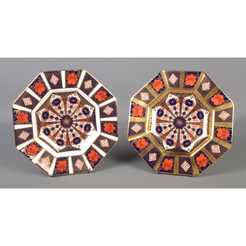 353 - Two Royal Crown Derby hexagonal Imari pattern plates, 24cm diameter.