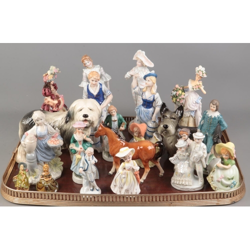 57 - A tray of ceramic figures. Includes continental examples, etc.