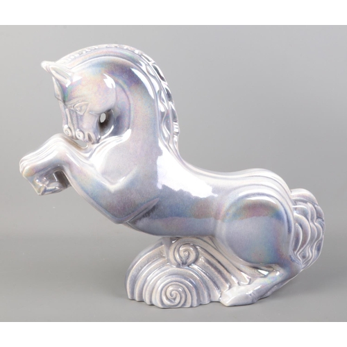 67 - A pottery model of a rearing horse, made by Sunset Ceramics, Newlyn. Height 31.5cm.