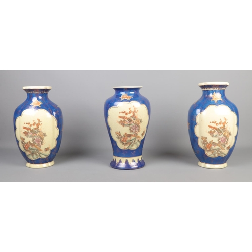 84 - A collection of large hand painted Satsuma ceramics including three vases and a jardinière.

Tallest... 