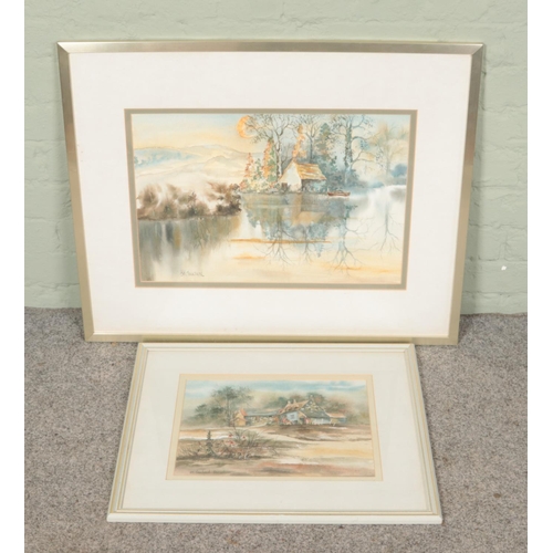 301 - BK Touchard, two framed watercolours, landscape scenes with cottages, one titled Dorset. Largest exa... 