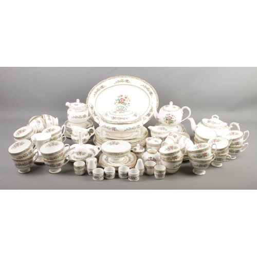 72 - A large quantity of Ming Rose ceramics. Including tea and dinnerwares by Coalport and Foley China.