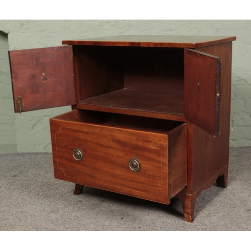 459 - A Georgian mahogany cabinet with cupboard top and drawer base. 75cm x 66cm x 46cm.