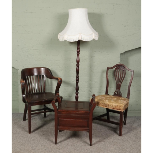 466 - Four pieces of assorted furniture. Includes two chairs, standard lamp and a stool.