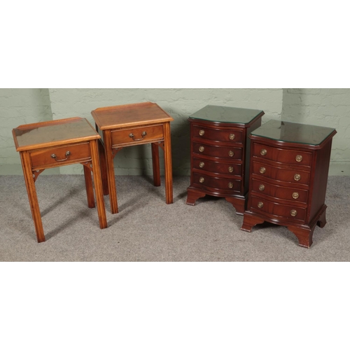 470 - Two pairs of J. Sydney Smith side tables and drawers to include bow front example.