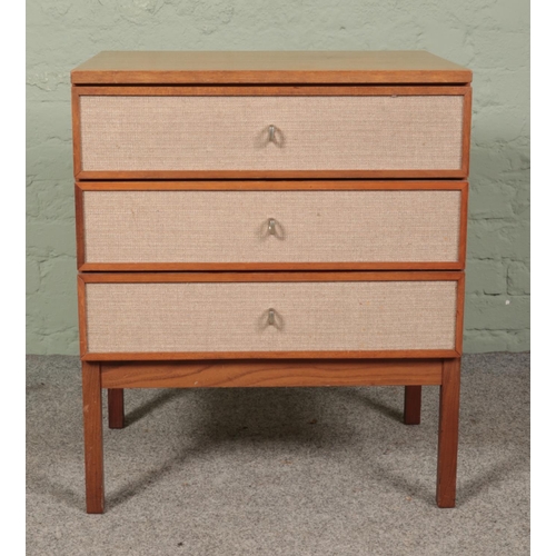 477 - Hunter and Smallpage of York vintage sideboard with matching set of three drawers featuring burlap c... 