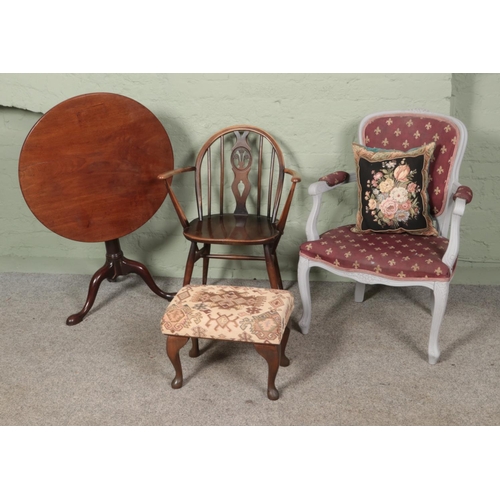 486 - Four pieces of assorted furniture, to include Ercol Fleur de Lys open armchair, footstool and tilt t... 