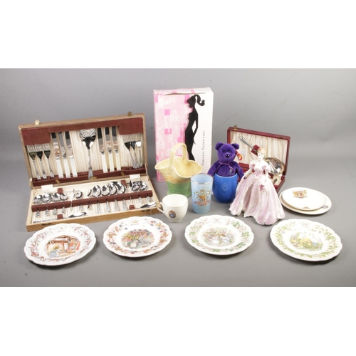 183 - A mixed box of collectables including a Coalport figurine 