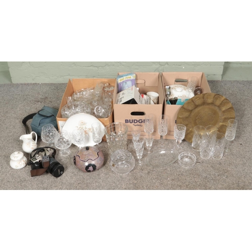 184 - Three boxes of miscellaneous ceramics and glassware to include Royal Doulton Yorkshire Rose tea serv... 