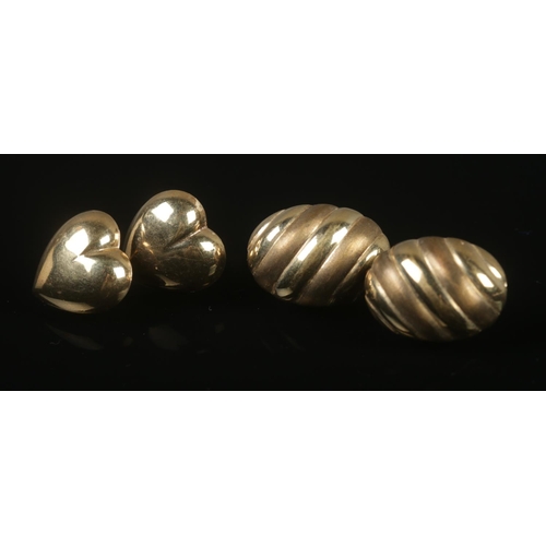 327 - Two pairs of 9ct gold earrings to include heart shaped example. Total weight 3.88g