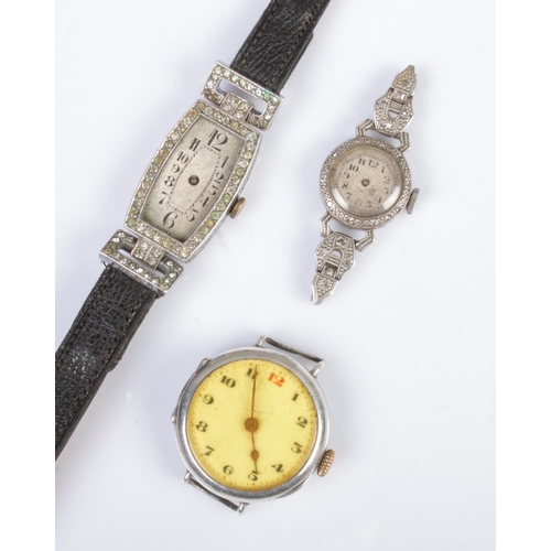 393 - Three ladies silver manual wristwatches to include one with leather strap.