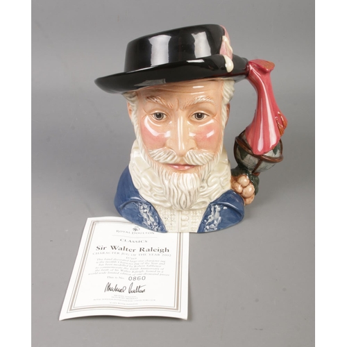 414 - A large Royal Doulton character jug of the year 2002 depicting Sir Walter Raleigh. Limited edition N... 