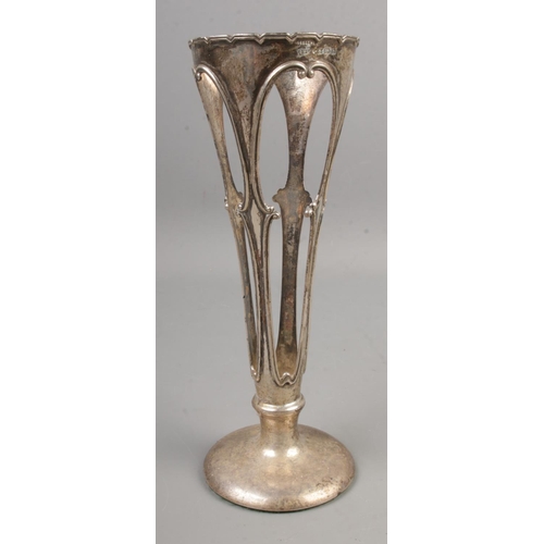 419 - A weighted silver vase missing glass insert 1907, Henry Williamson Ltd. 252g